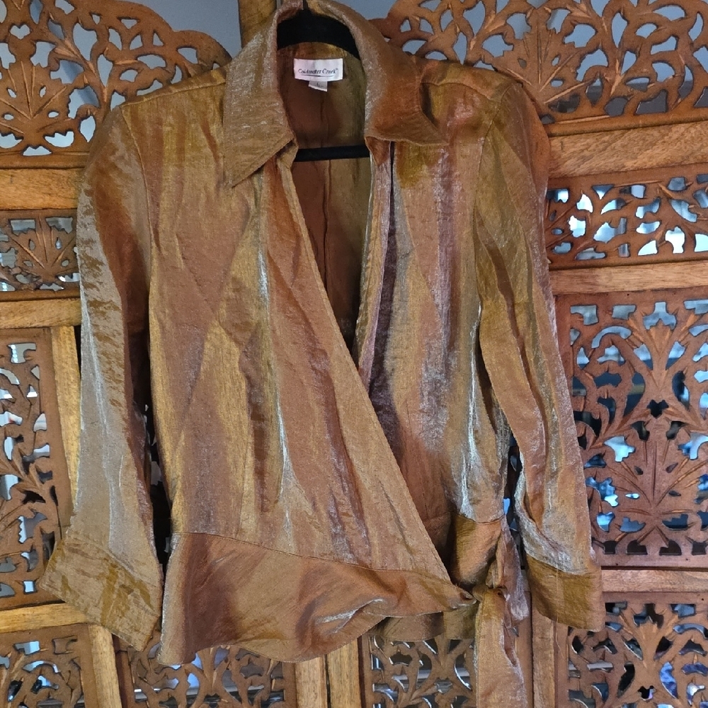 🌟 Coldwater Creek Shimmering Brown Wrap Blouse